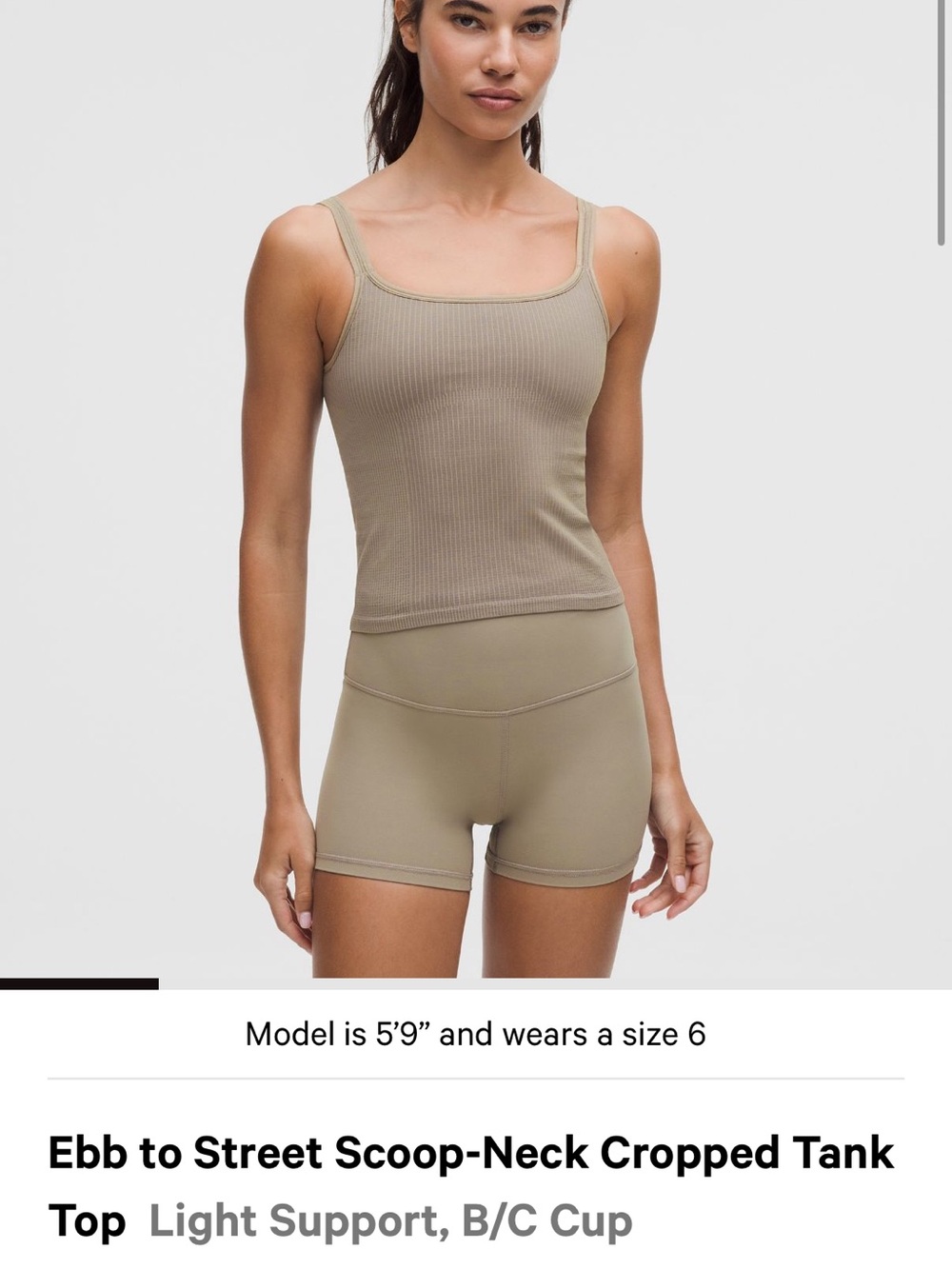 lululemon athletica Ribbed Scoop-Neck Cropped Tank — Taupe